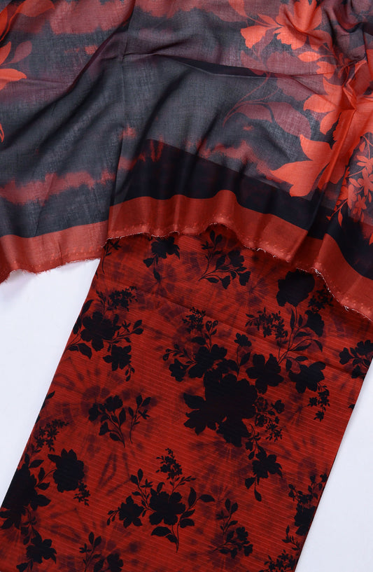 Amna Khadija Full Suit Dupatta Printed Bana Dora Lawn Unstitched 3 Piece Suit - Design-12 - AM25KFLS - Red - Summer Collection