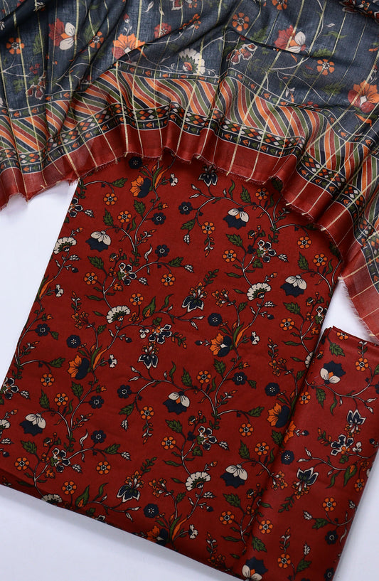 Bin Saeed Printed Lawn Unstitched 3 Piece Suit - Design-12 - BS25ULN - Red - Summer Collection
