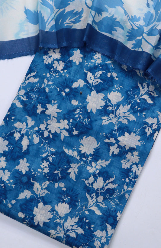 Amna Khadija Full Suit Dupatta Printed Bana Dora Lawn Unstitched 3 Piece Suit - Design-13 - AM25KFLS - Blue - Summer Collection