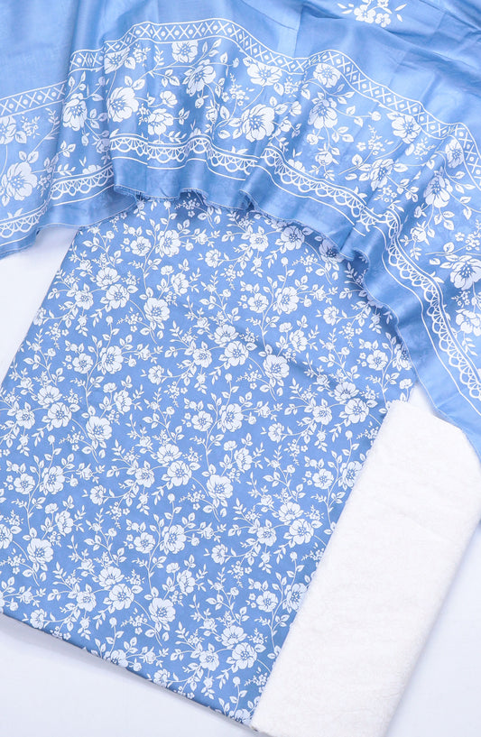 Bin Saeed Printed Lawn Unstitched 3 Piece Suit - Design-14 - BS25ULN - Sky Blue - Summer Collection