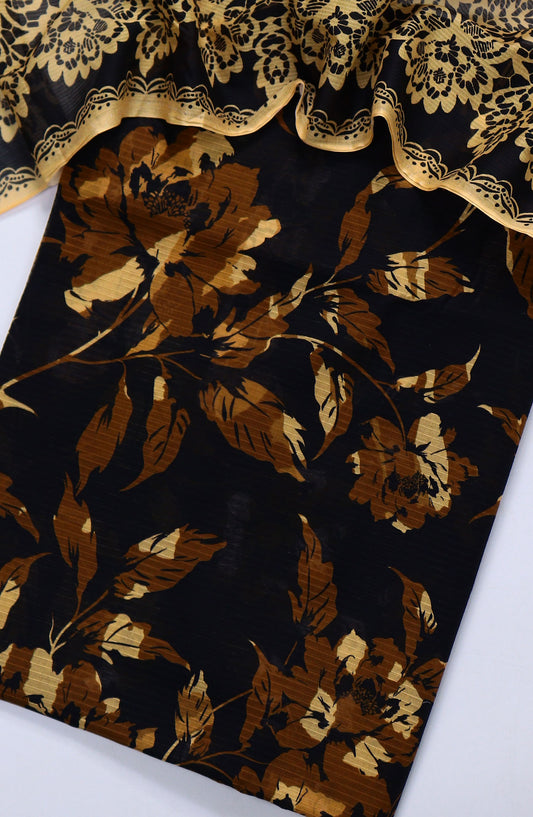 Amna Khadija Full Suit Dupatta Printed Bana Dora Lawn Unstitched 3 Piece Suit - Design-14 - AM25KFLS - Brown - Summer Collection