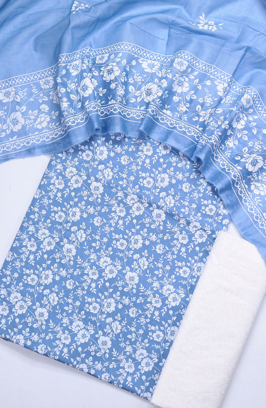 Bin Saeed Printed Lawn Unstitched 3 Piece Suit - Design-14 - BS25ULN - Sky Blue - Summer Collection