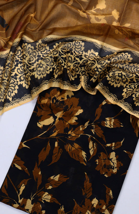 Amna Khadija Full Suit Dupatta Printed Bana Dora Lawn Unstitched 3 Piece Suit - Design-14 - AM25KFLS - Brown - Summer Collection