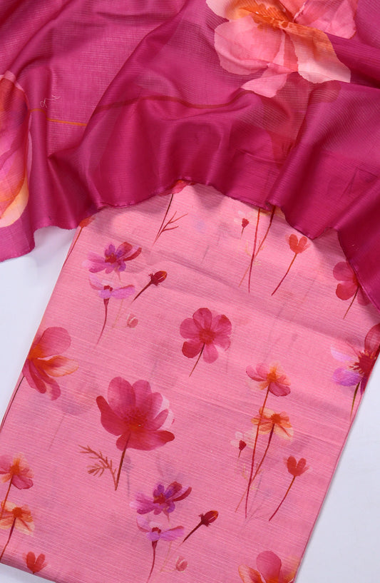 Amna Khadija Full Suit Dupatta Printed Bana Dora Lawn Unstitched 3 Piece Suit - Design-15 - AM25KFLS - Pink - Summer Collection