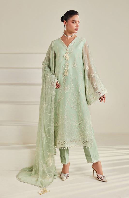 Dhaagay by Alizeh Embroidered Chiffon Unstitched 3 Piece Suit - 11-Meerak - ALZ26DHG - Pista Green - Festive Collection