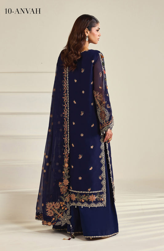 Dhaagay by Alizeh Embroidered Chiffon Unstitched 3 Piece Suit - 10-Anvah - ALZ26DHG - Blue - Festive Collection