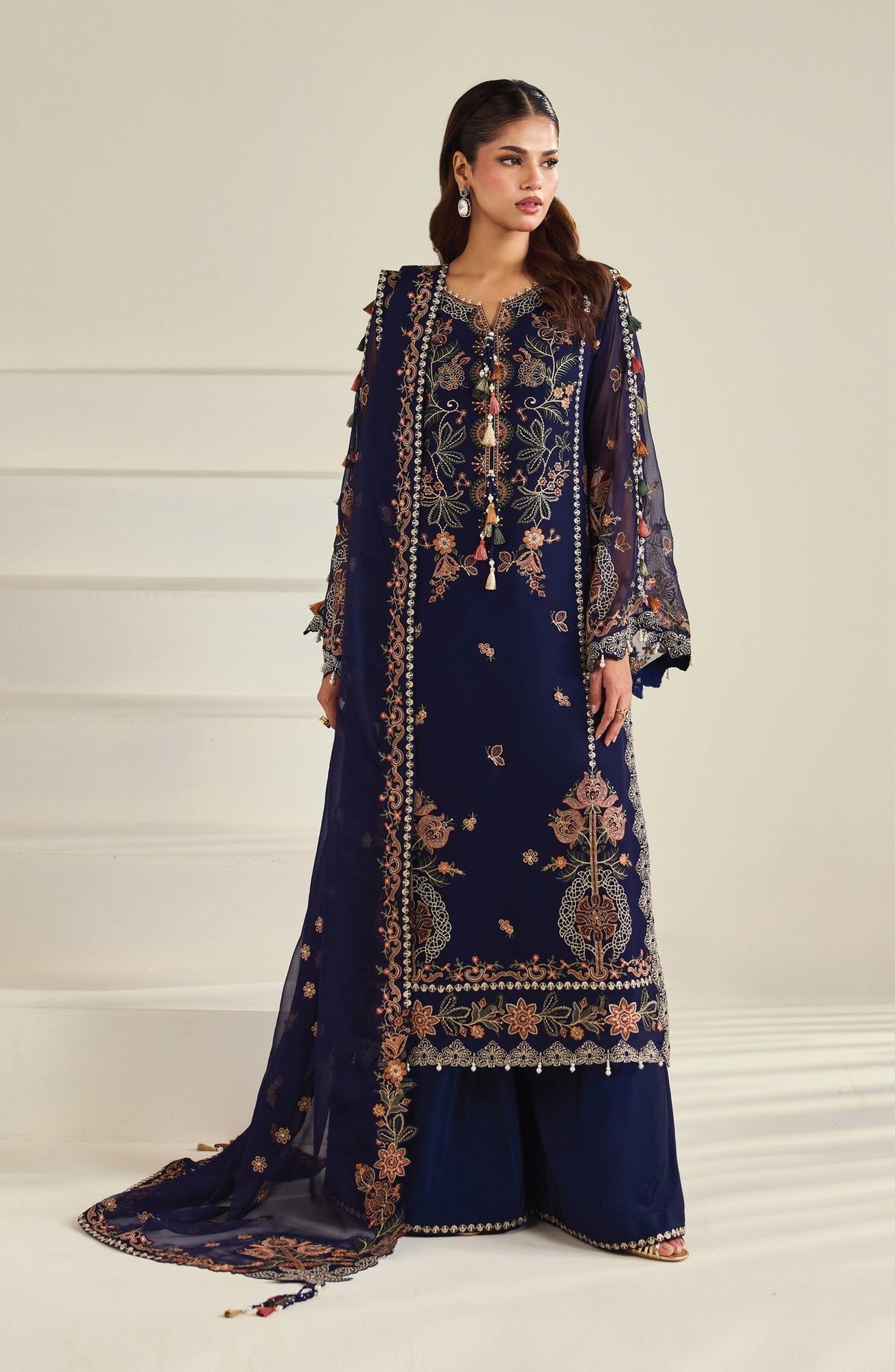 Dhaagay by Alizeh Embroidered Chiffon Unstitched 3 Piece Suit - 10-Anvah - ALZ26DHG - Blue - Festive Collection