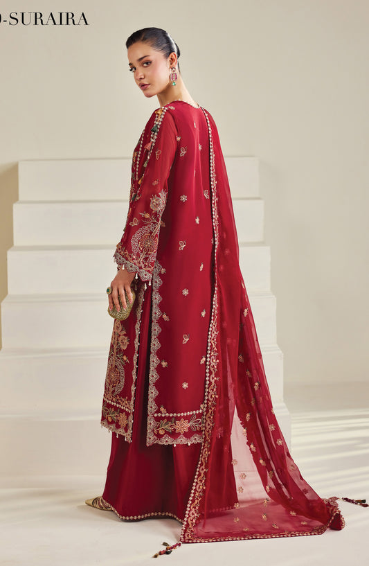 Dhaagay by Alizeh Embroidered Chiffon Unstitched 3 Piece Suit - 09-Suraira - ALZ26DHG - Red - Festive Collection