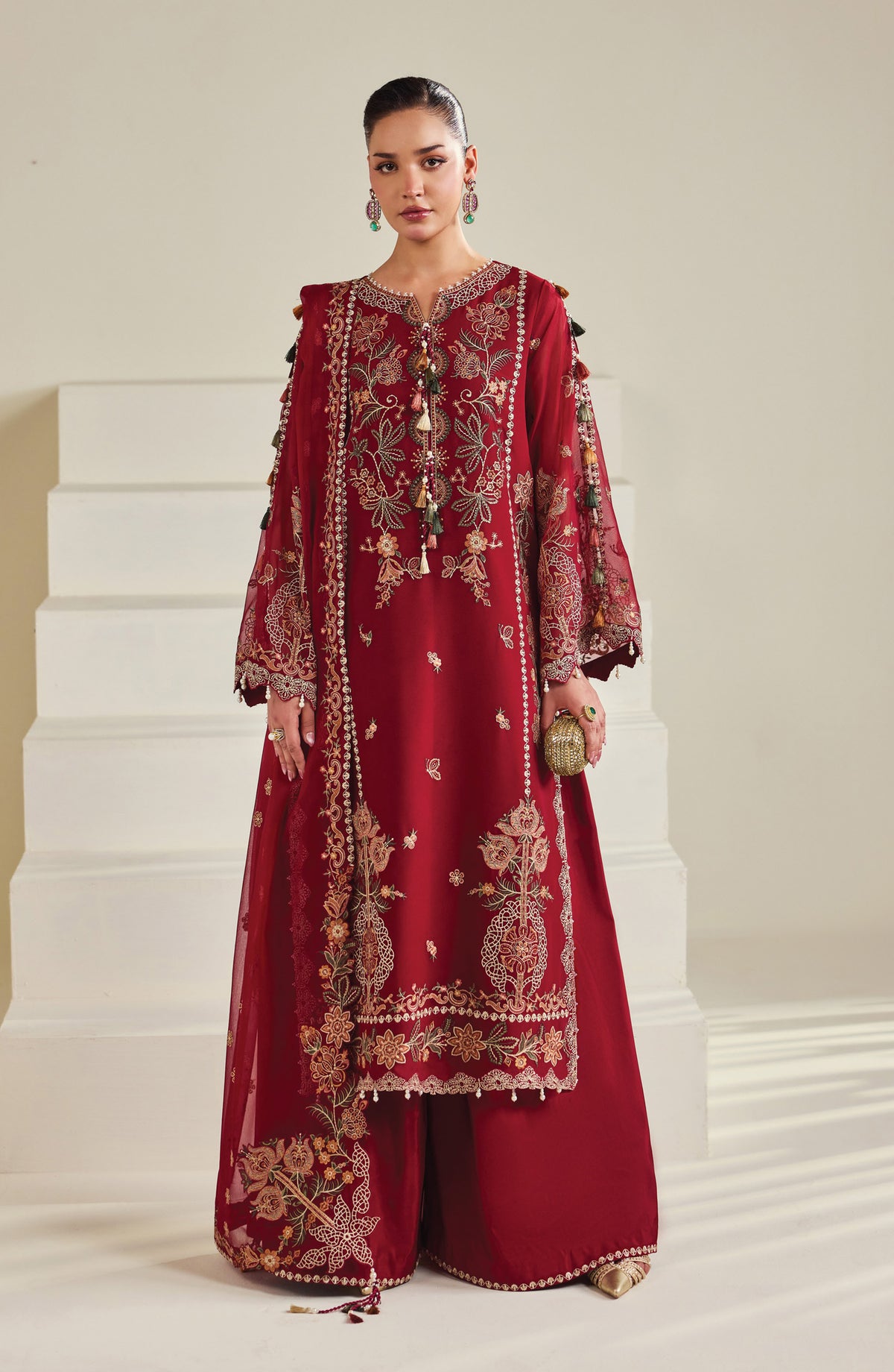 Dhaagay by Alizeh Embroidered Chiffon Unstitched 3 Piece Suit - 09-Suraira - ALZ26DHG - Red - Festive Collection