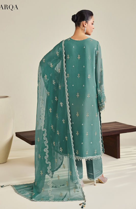 Dhaagay by Alizeh Embroidered Chiffon Unstitched 3 Piece Suit - 08-Zarqa - ALZ26DHG - Sea Green - Festive Collection