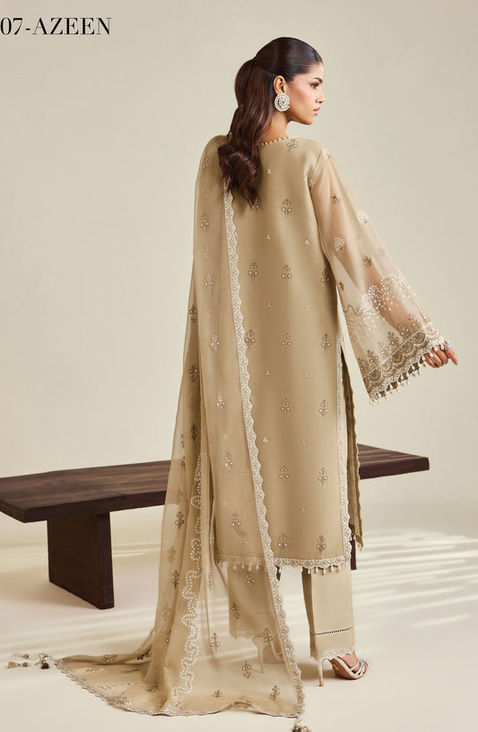 Dhaagay by Alizeh Embroidered Chiffon Unstitched 3 Piece Suit - 07-Azeen - ALZ26DHG - Beige - Festive Collection