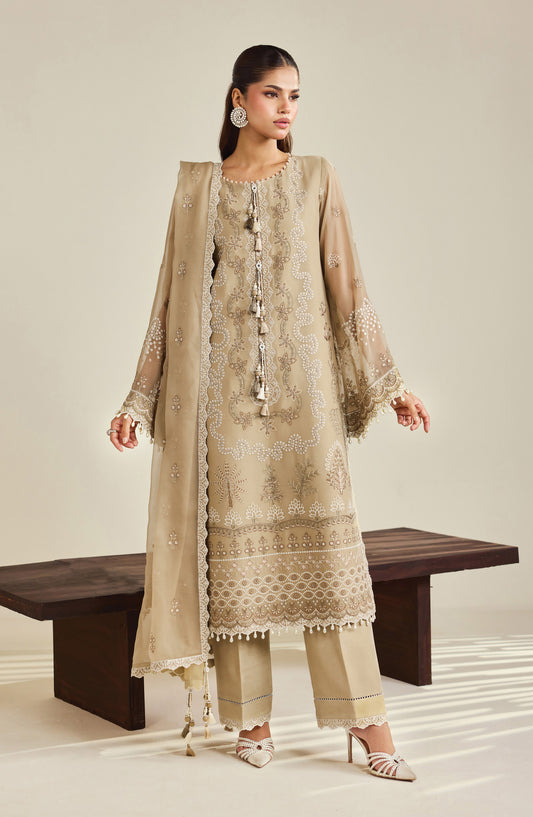 Dhaagay by Alizeh Embroidered Chiffon Unstitched 3 Piece Suit - 07-Azeen - ALZ26DHG - Beige - Festive Collection
