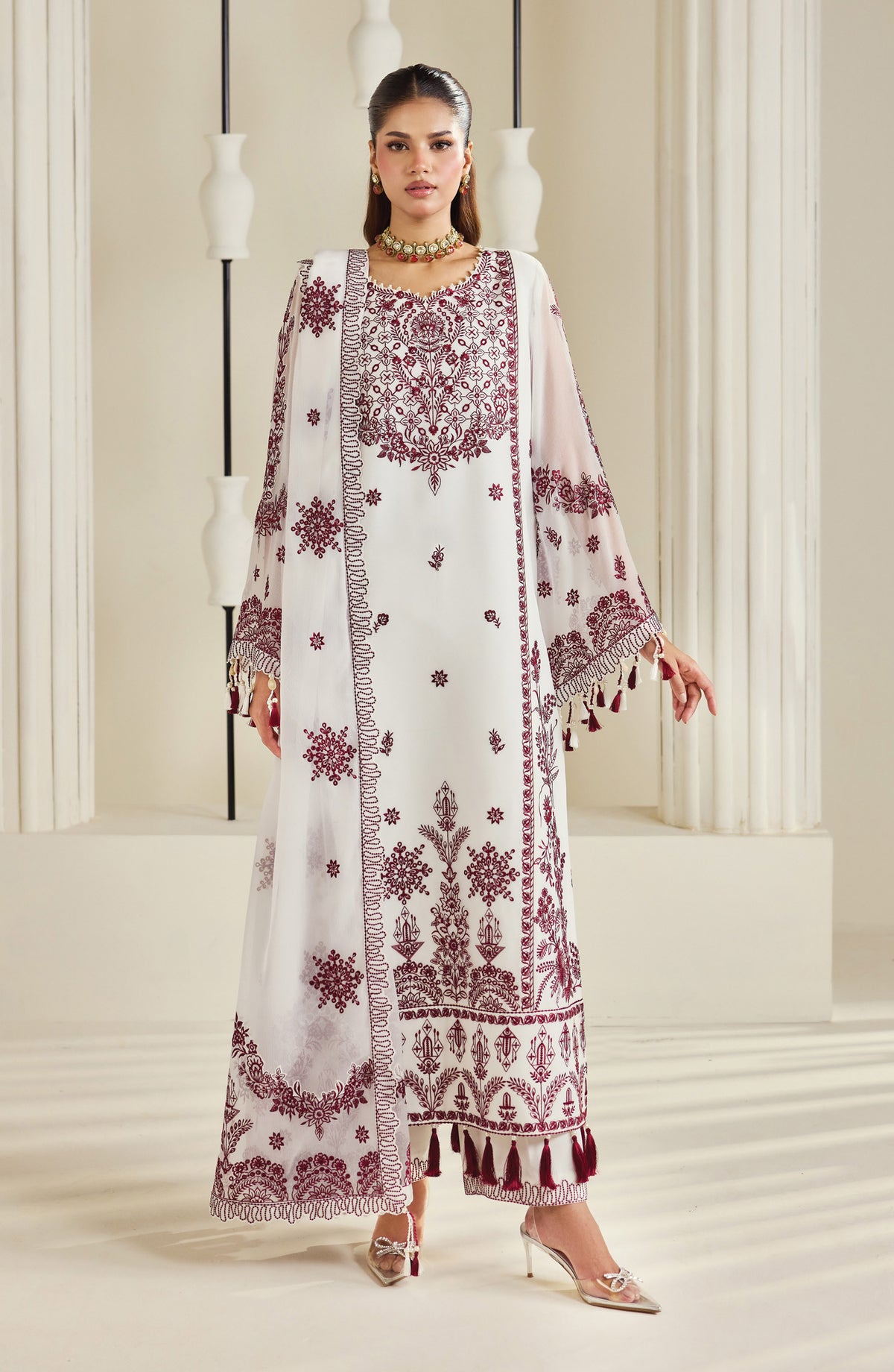 Dhaagay by Alizeh Embroidered Chiffon Unstitched 3 Piece Suit - 05-Arbella - ALZ26DHG - White - Festive Collection