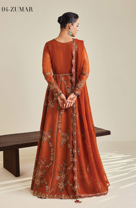 Dhaagay by Alizeh Embroidered Chiffon Unstitched 3 Piece Suit - 04-Zumar - ALZ26DHG - Rust - Festive Collection