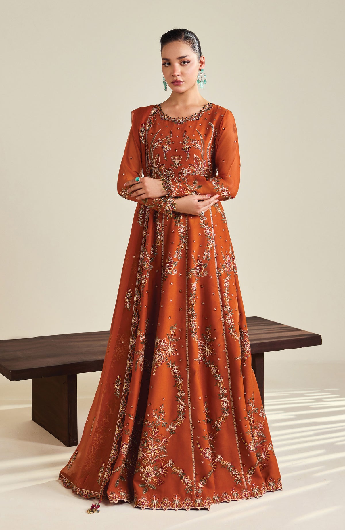 Dhaagay by Alizeh Embroidered Chiffon Unstitched 3 Piece Suit - 04-Zumar - ALZ26DHG - Rust - Festive Collection