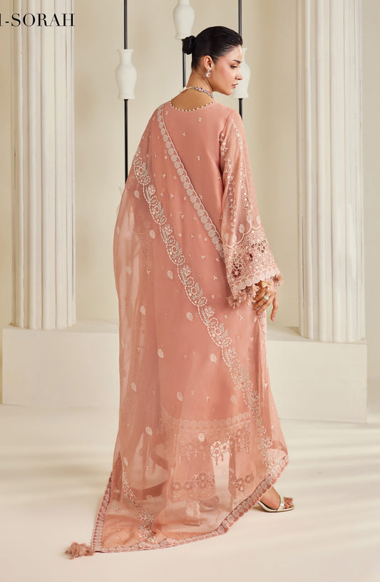 Dhaagay by Alizeh Embroidered Chiffon Unstitched 3 Piece Suit - 01-Sorah - ALZ26DHG - Pink - Festive Collection