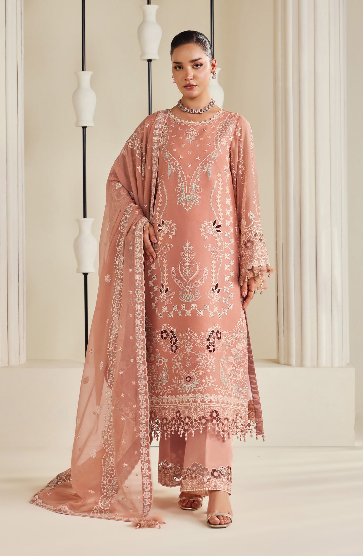 Dhaagay by Alizeh Embroidered Chiffon Unstitched 3 Piece Suit - 01-Sorah - ALZ26DHG - Pink - Festive Collection