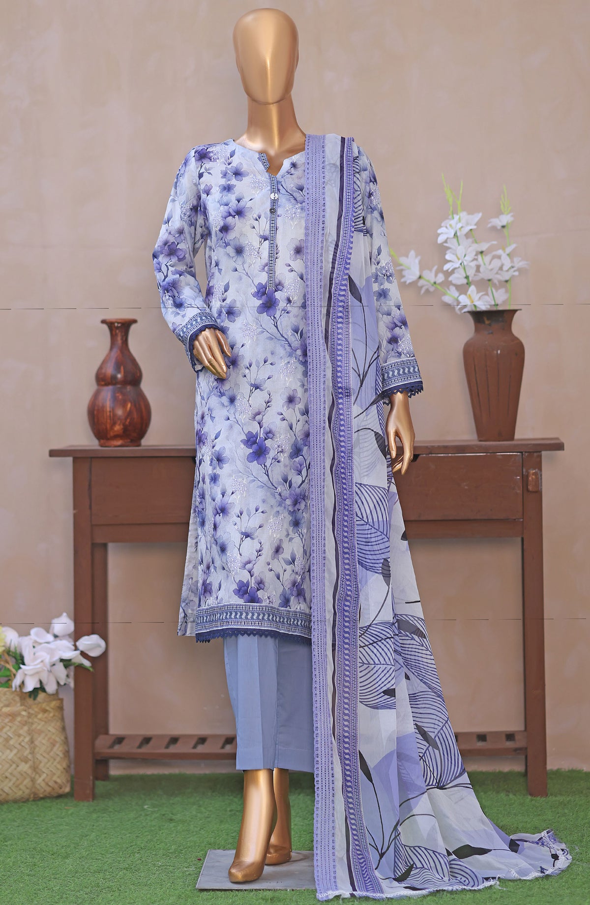 Dhagakari by HZ Textile Embroidered Lawn Unstitched 3 Piece Suit - D-12 - HZ26DGK - Blue - Summer Collection