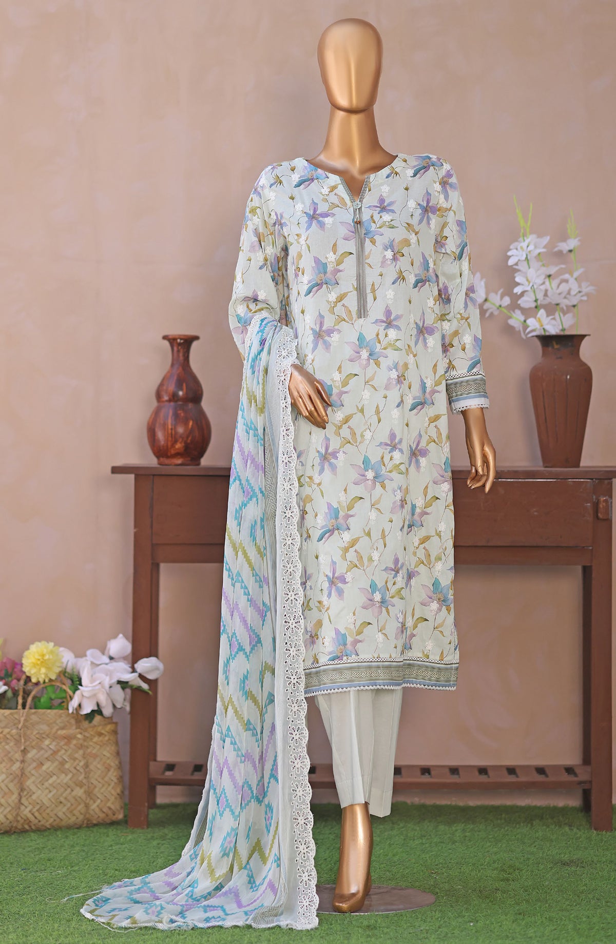 Dhagakari by HZ Textile Embroidered Lawn Unstitched 3 Piece Suit - D-11 - HZ26DGK - White - Summer Collection