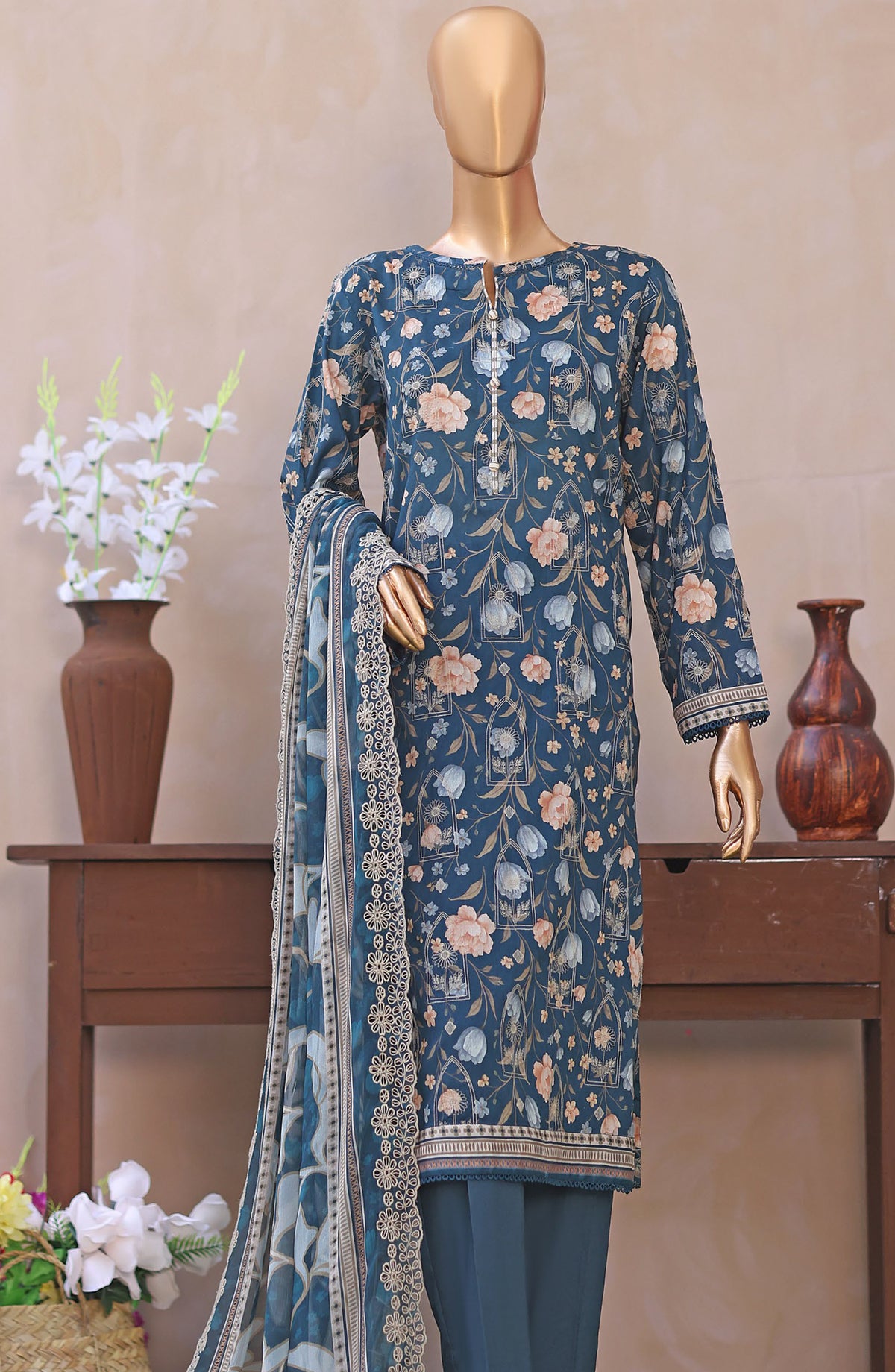 Dhagakari by HZ Textile Embroidered Lawn Unstitched 3 Piece Suit - D-10 - HZ26DGK - Teal - Summer Collection