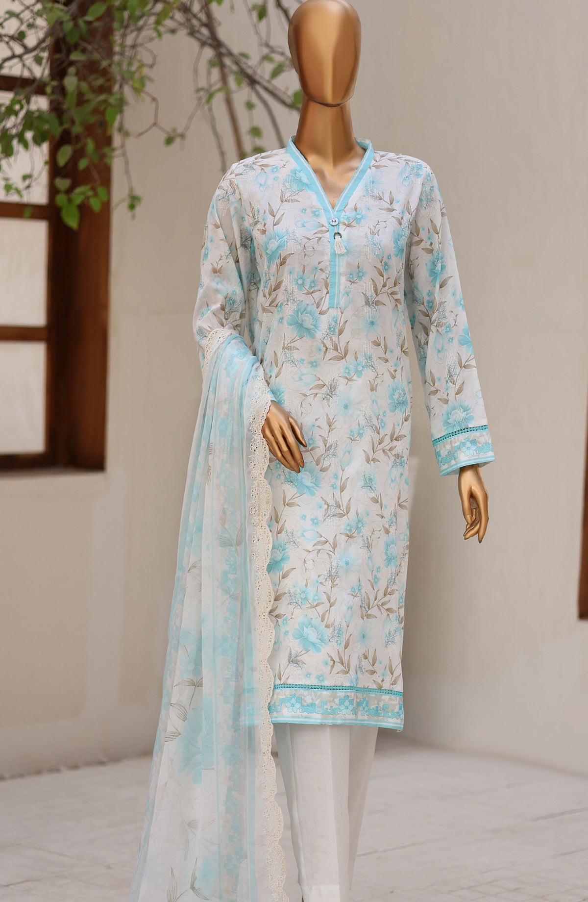 Dhagakari by HZ Textile Embroidered Lawn Unstitched 3 Piece Suit - D-05 - HZ26DGK - White - Summer Collection