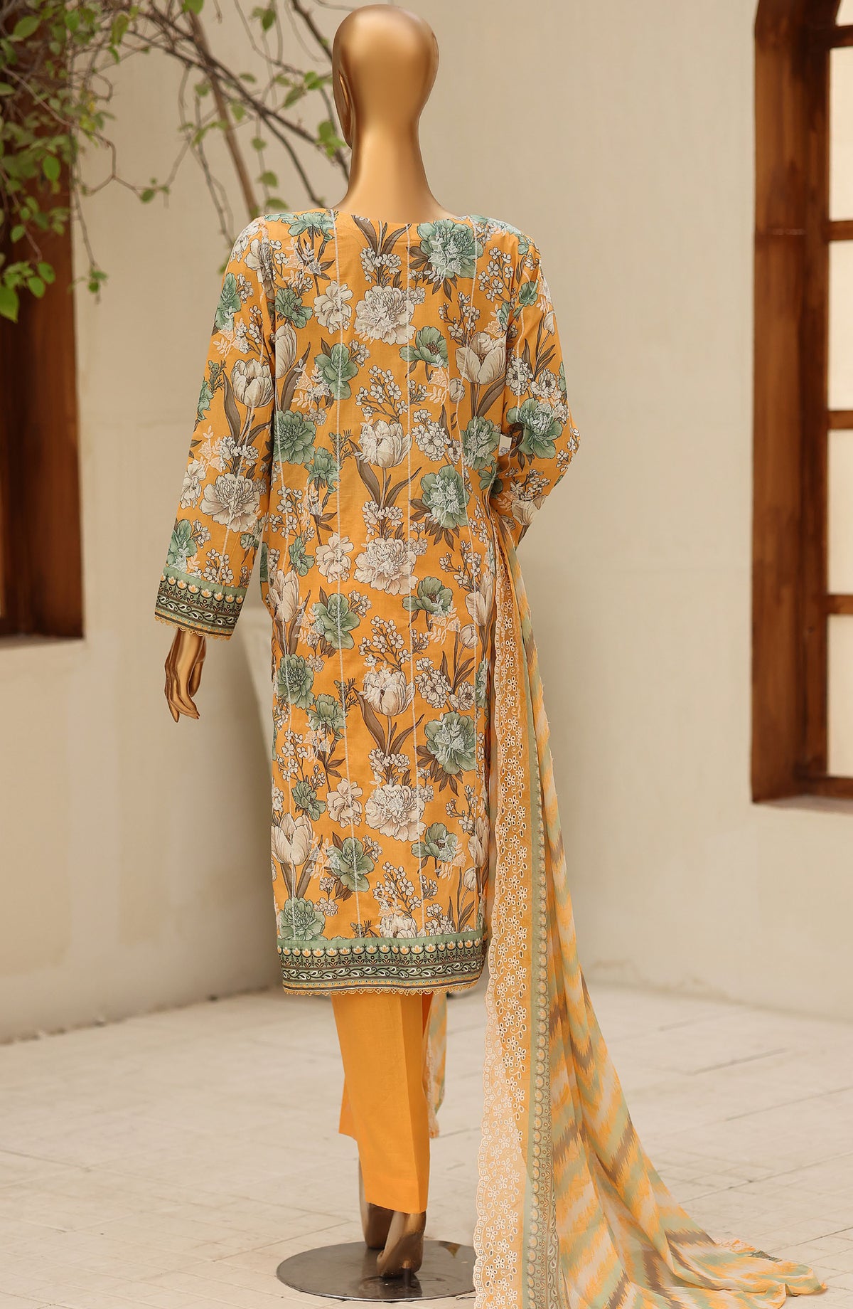 Dhagakari by HZ Textile Embroidered Lawn Unstitched 3 Piece Suit - D-04 - HZ26DGK - Yellow - Summer Collection