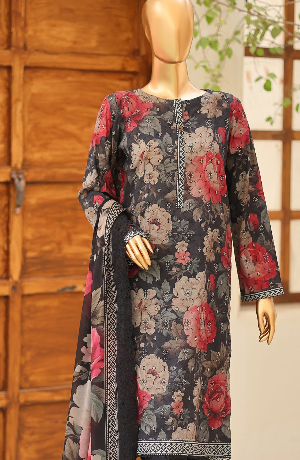 Dhagakari by HZ Textile Embroidered Lawn Unstitched 3 Piece Suit - D-03 - HZ26DGK - Black - Summer Collection
