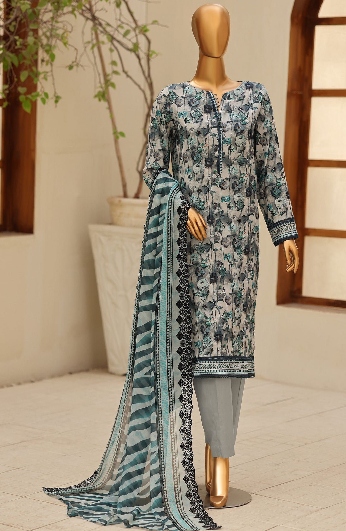 Dhagakari by HZ Textile Embroidered Lawn Unstitched 3 Piece Suit - D-02 - HZ26DGK - Green - Summer Collection
