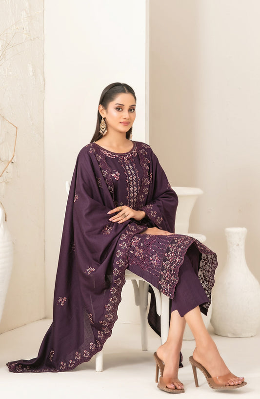 Dhoop Kinaray by Tawakkal Fabrics Embroidered Viscose Slub Unstitched 3 Piece Suit - D-5071 - TF25DHP - Purple - Winter Collection