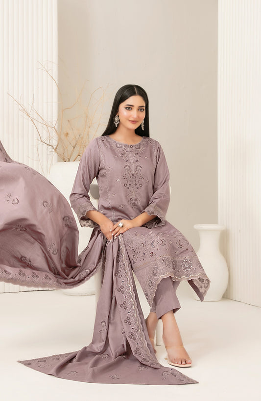 Dhoop Kinaray by Tawakkal Fabrics Embroidered Viscose Slub Unstitched 3 Piece Suit - D-5069 - TF25DHP - Purple - Winter Collection