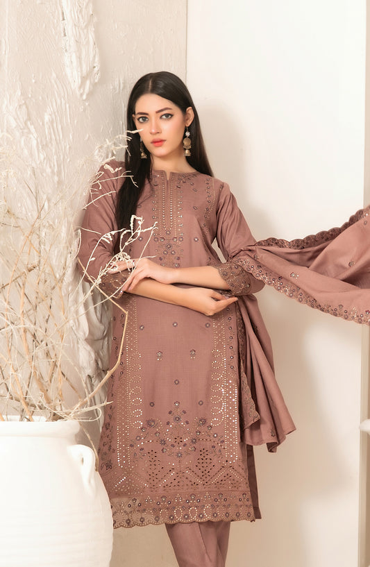 Dhoop Kinaray by Tawakkal Fabrics Embroidered Viscose Slub Unstitched 3 Piece Suit - D-5064 - TF25DHP - Pink - Winter Collection