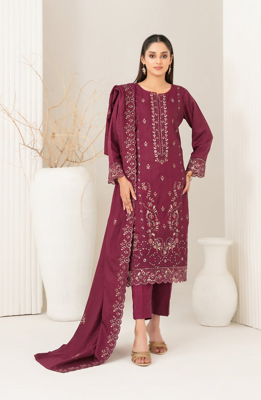 Dhoop Kinaray by Tawakkal Fabrics Embroidered Viscose Slub Unstitched 3 Piece Suit - D-5063 - TF25DHP - Maroon - Winter Collection