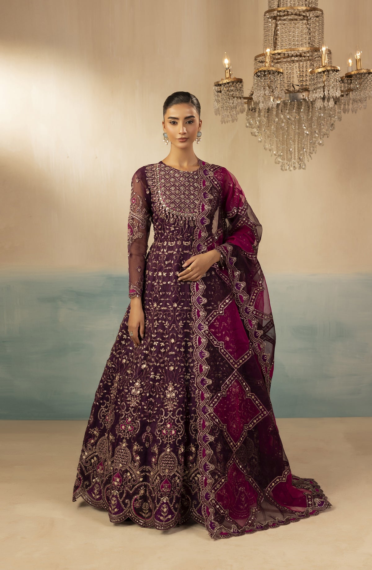 Diara Couture Signature Embroidered Organza Stitched 3 Piece Suit - SHAHBANU - DC25SGN - Purple - Luxury Collection