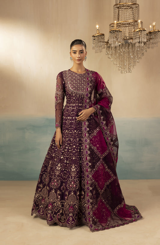 Diara Couture Signature Embroidered Organza Stitched 3 Piece Suit - SHAHBANU - DC25SGN - Purple - Luxury Collection