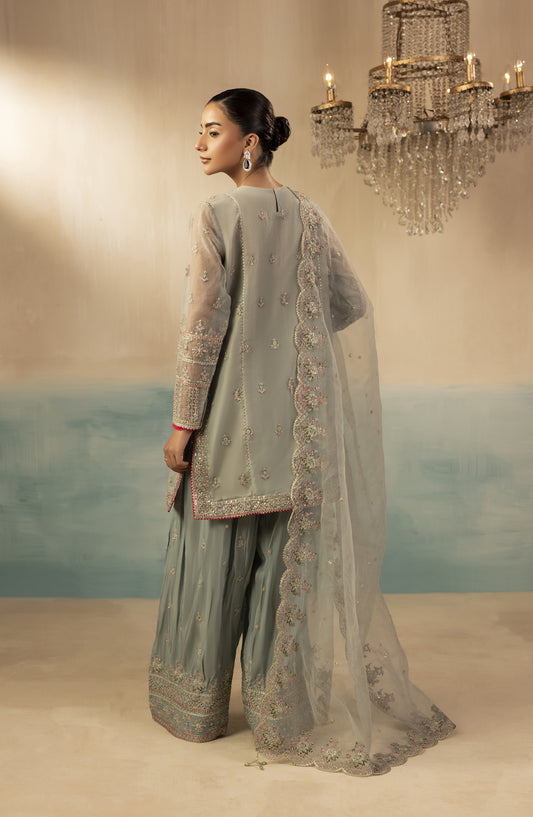 Diara Couture Signature Embroidered Organza Stitched 3 Piece Suit - INSHA - DC25SGN - Grey - Luxury Collection