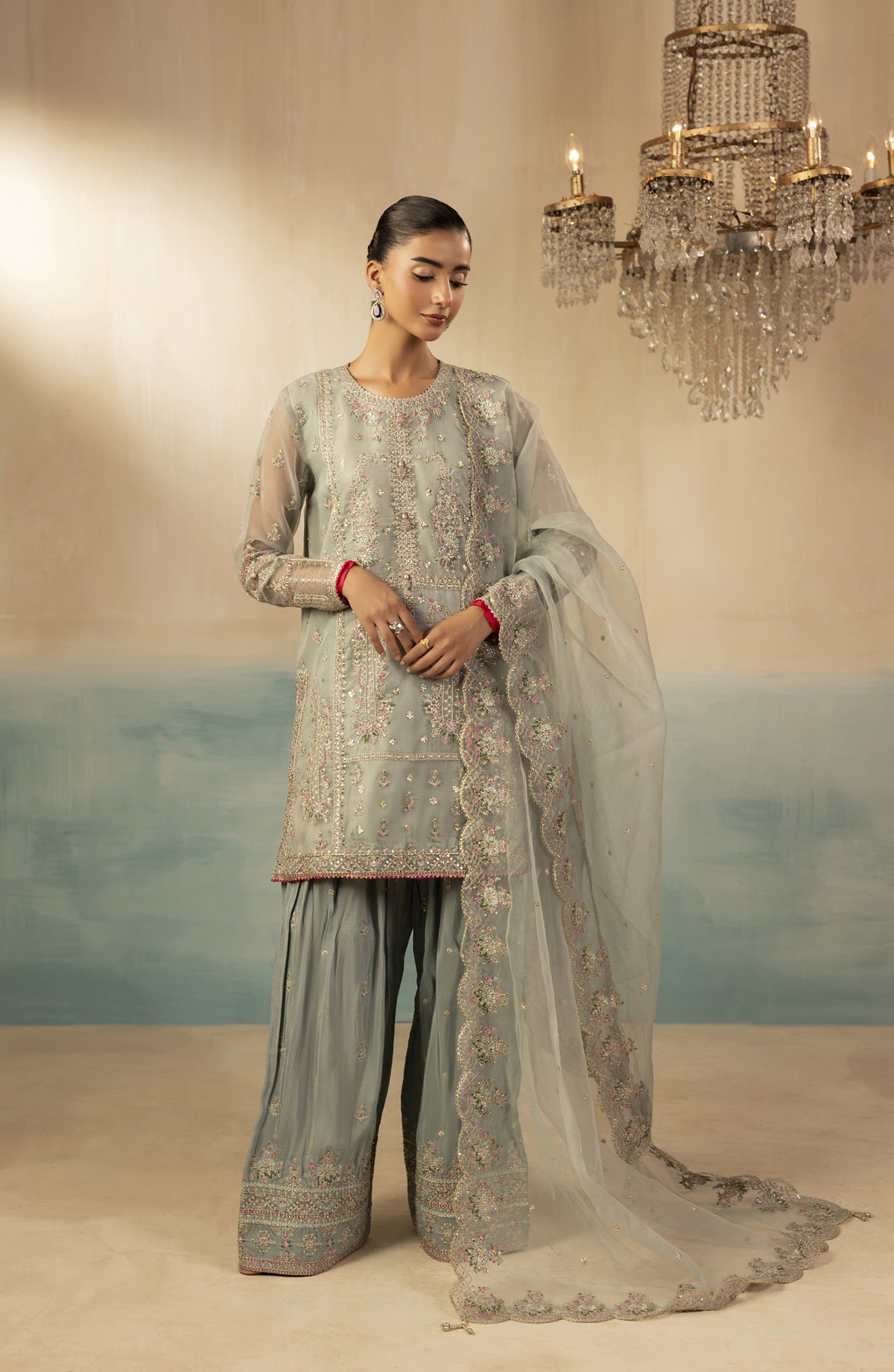 Diara Couture Signature Embroidered Organza Stitched 3 Piece Suit - INSHA - DC25SGN - Grey - Luxury Collection