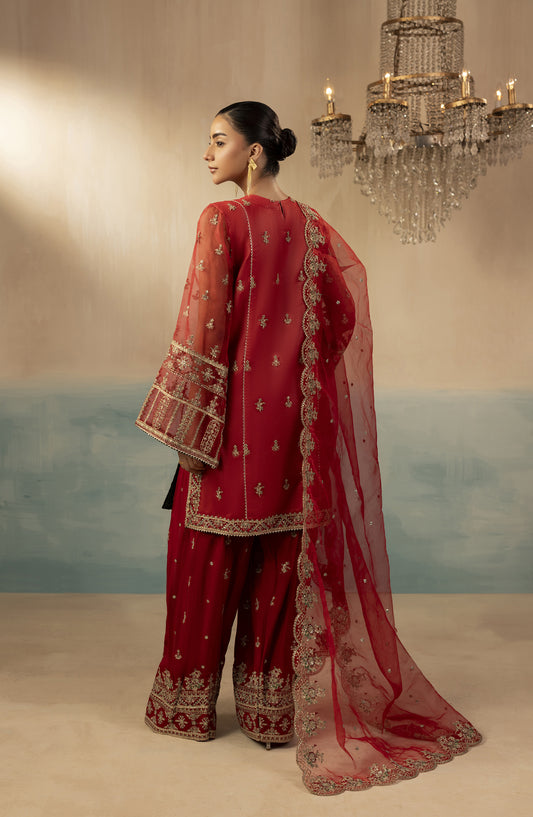 Diara Couture Signature Embroidered Organza Stitched 3 Piece Suit - INSHA - DC25SGN - Red - Luxury Collection