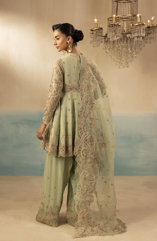 Diara Couture Signature Embroidered Organza Stitched 3 Piece Suit - REET - DC25SGN - Mint - Luxury Collection