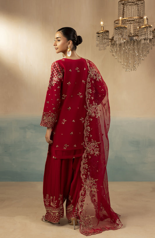 Diara Couture Signature Embroidered Organza Stitched 3 Piece Suit - JUGNU - DC25SGN - Hot Pink - Luxury Collection
