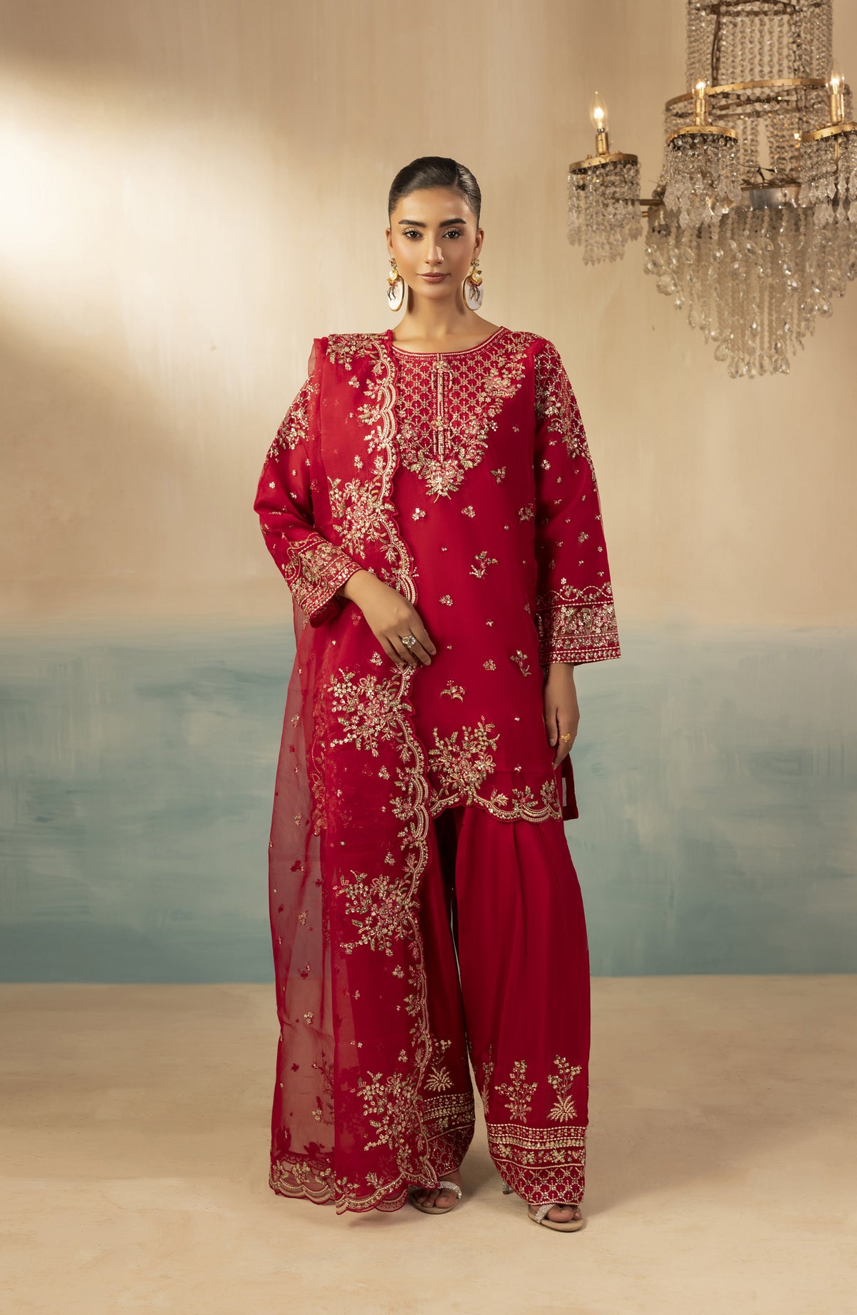 Diara Couture Signature Embroidered Organza Stitched 3 Piece Suit - JUGNU - DC25SGN - Hot Pink - Luxury Collection
