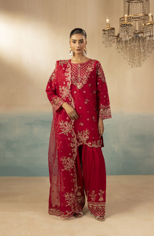 Diara Couture Signature Embroidered Organza Stitched 3 Piece Suit - JUGNU - DC25SGN - Hot Pink - Luxury Collection