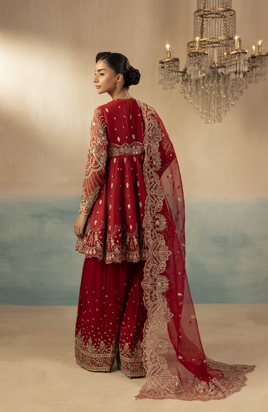 Diara Couture Signature Embroidered Organza Unstitched 3 Piece Suit - REET - DC25SGN - Red - Luxury Collection