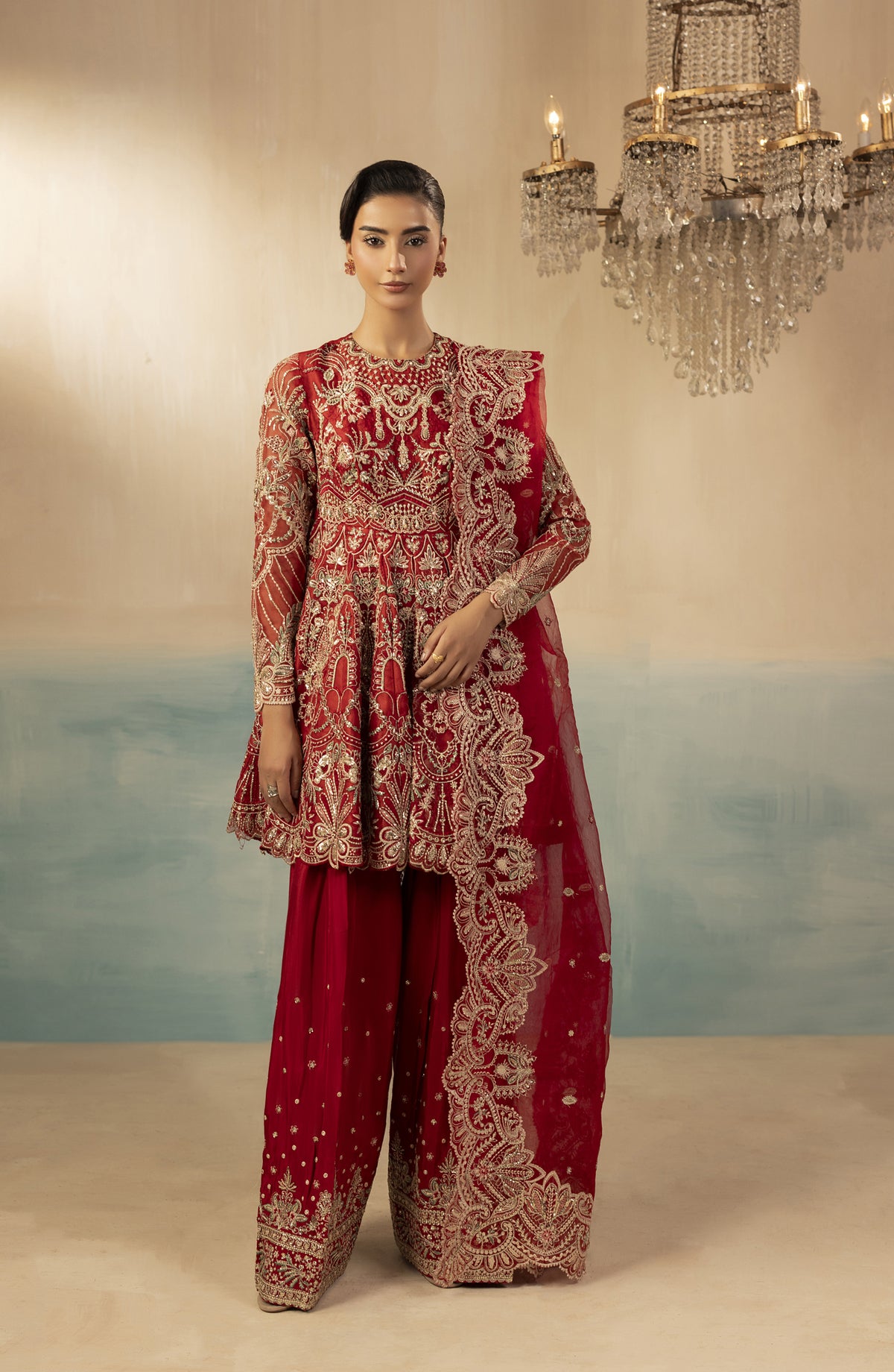 Diara Couture Signature Embroidered Organza Unstitched 3 Piece Suit - REET - DC25SGN - Red - Luxury Collection