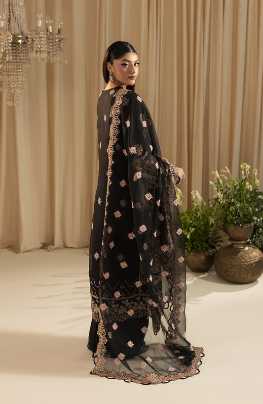 Diara Couture Suave Embroidered Organza Stitched 3 Piece Suit - SVARA UN-01 - DC25SUV - Black - Festive Collection