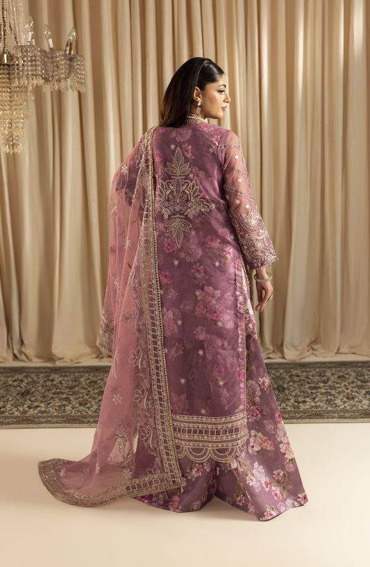 Diara Couture Suave Embroidered Organza Stitched 3 Piece Suit - KESARI UN-08 - DC25SUV - Lavender - Festive Collection