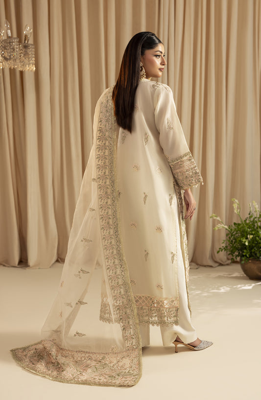 Diara Couture Suave Embroidered Organza Stitched 3 Piece Suit - CARISSE UN-03 - DC25SUV - Ivory - Festive Collection