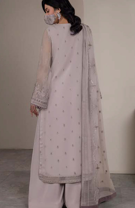 Dilkash Kuch Khas by Flossie Embroidered Chiffon Unstitched 3 Piece Suit - D5 (A) - FLS26DLK - Grey - Luxury Collection