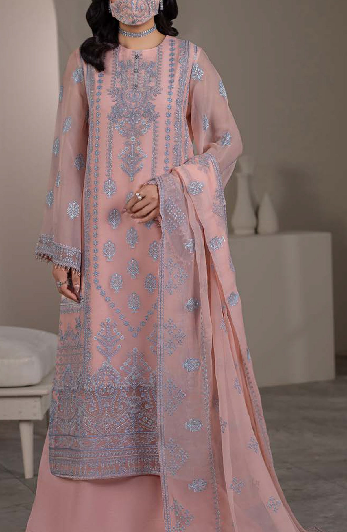Dilkash Kuch Khas by Flossie Embroidered Chiffon Unstitched 3 Piece Suit - D4 (B) - FLS26DLK - Pink - Luxury Collection