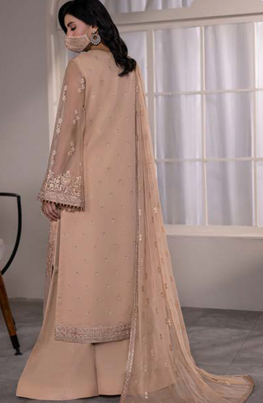 Dilkash Kuch Khas by Flossie Embroidered Chiffon Unstitched 3 Piece Suit - D3 (A) - FLS26DLK - Fawn - Luxury Collection