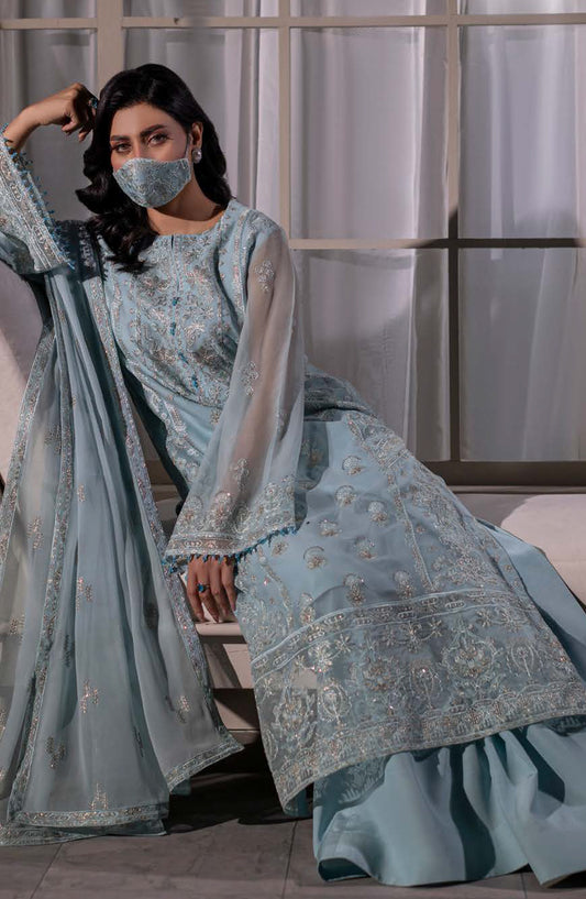 Dilkash Kuch Khas by Flossie Embroidered Chiffon Unstitched 3 Piece Suit - D2 (B) - FLS26DLK - Blue - Luxury Collection